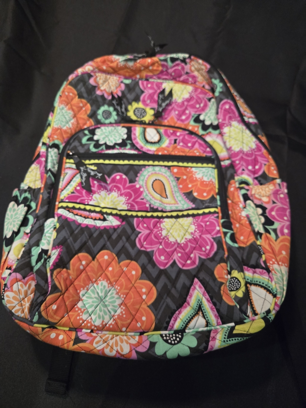 Vera Bradley Black Multi Quilted Floral Paisley Backpack